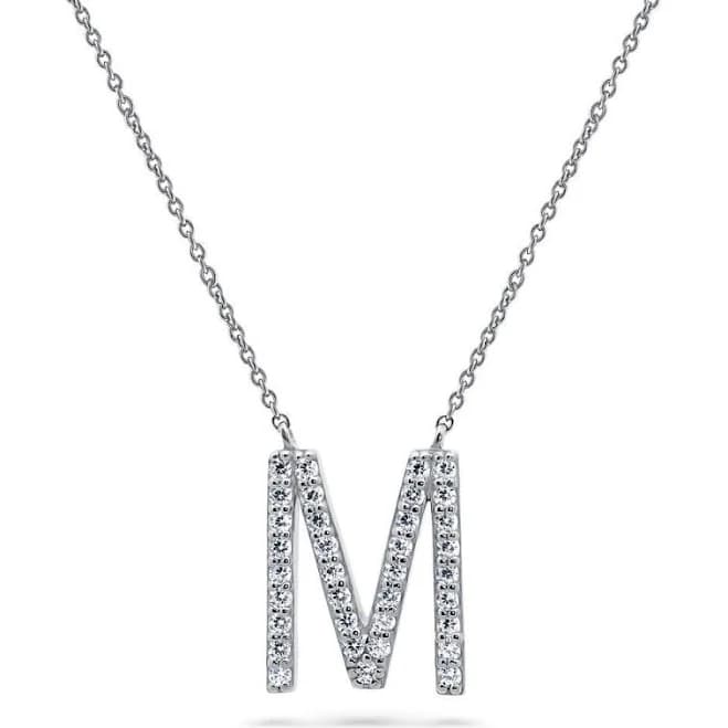 Berricle Sterling Silver Initial Letter Cubic Zirconia CZ Pendant Necklace for Women
