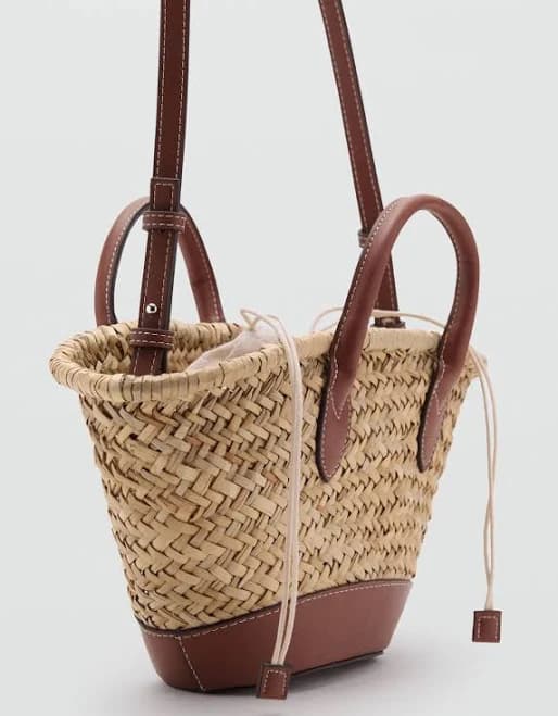 MANGO Natural Fiber Leather Crossbody Bag