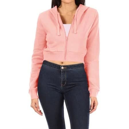 Women's moa collection Basic Casual Cotton Fleece Long Sleeves Solid Full-Zip Cropped Sweatshirt Hoodie