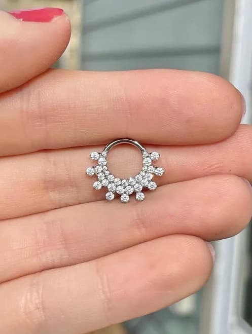 Dainty Silver CZ Fan Septum Ring