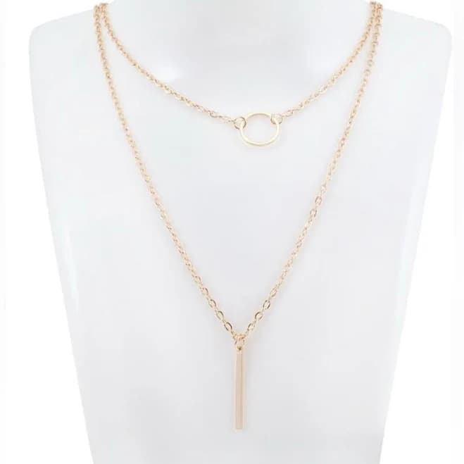 Layered Circle and Bar Pendant Necklace