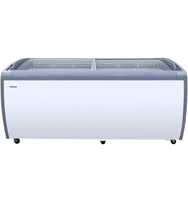 Polarman PLM-S560 70 7/8" Mobile Ice Cream Display Freezer, Curved Sliding Lid with 6 Baskets, 20 Cu. ft.