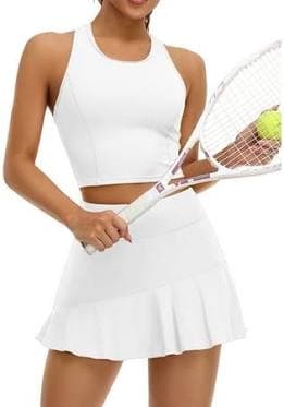 Charmo Women's 2 Piece Tennis Skirts Set with Bulit-in Shorts and Pockets