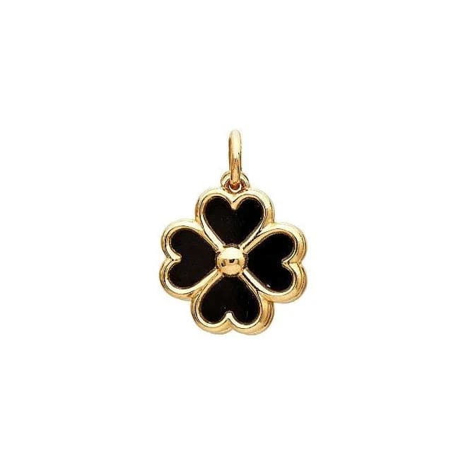 14K Yellow Gold Onyx Clover Charm