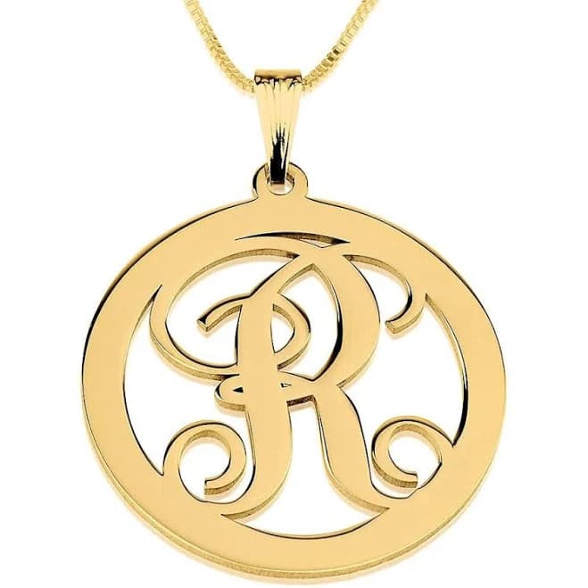Circle Initial Necklace Gold Plating by oNecklace