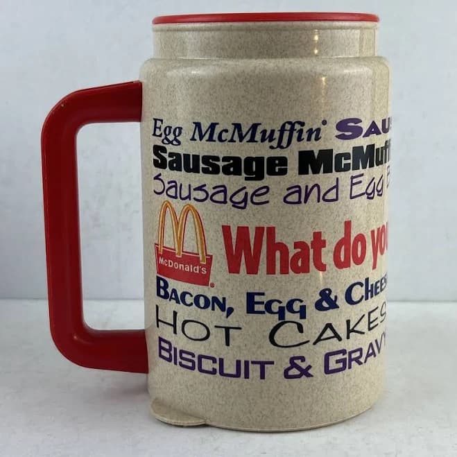 Mcdonalds Plastic Coffee Travel Mug Cup 1993 Breakfast Foods