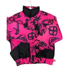 Rainbow West Vintage Hot Pink Abstract Puffy Rain Snow Jacket