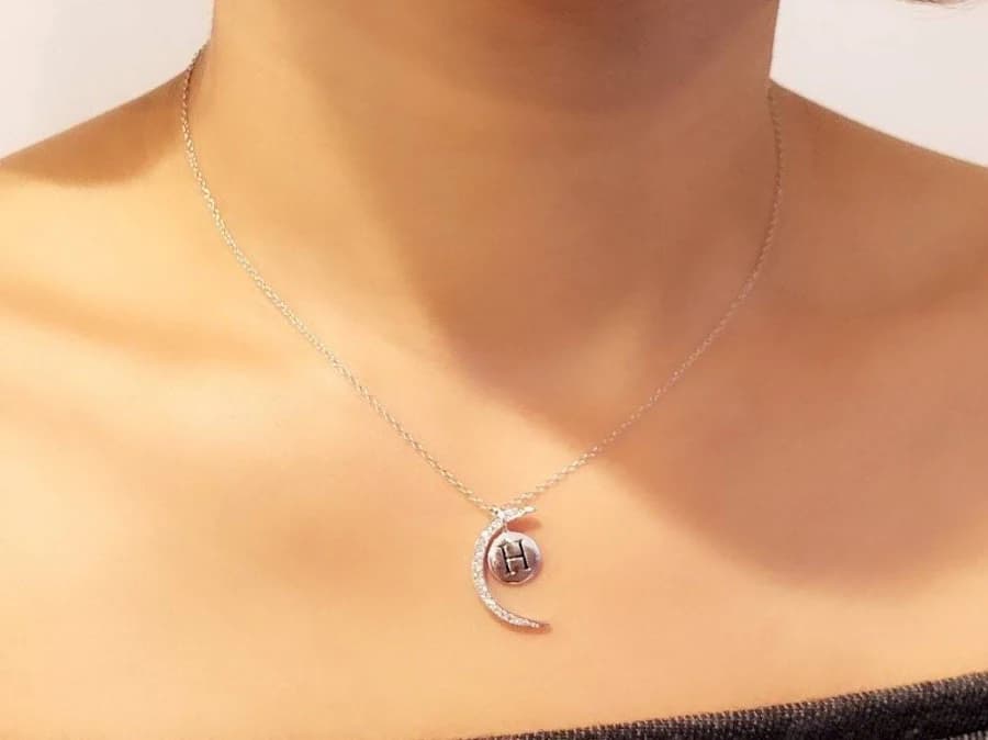 Crescent Moon Star Initial Necklace
