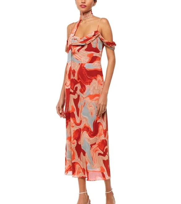 Whistles Women's Marble-Print Cowl-Neck Midi Dress