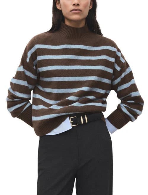 MANGO Women's Oversized Striped Turtleneck Sweater