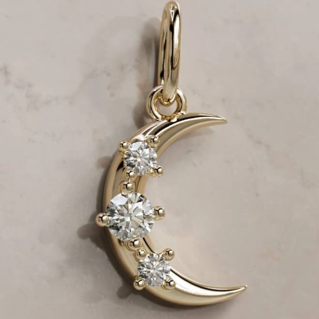 Diamond Gold Crescent Moon Charm Necklace Diamond