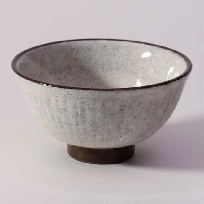 Mino Ware Tokusa Motif Soil Rice Bowl