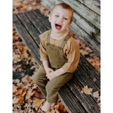 Mustard Brown Organic Chambray Grow with Me Baby + Toddler Long Sleeve Top by Beya Made