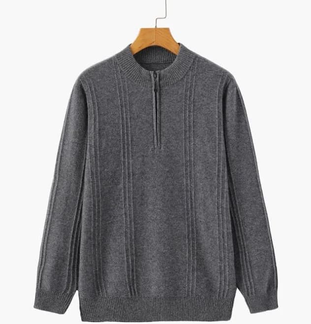 Old Money Men's Ribbed Cashmere Half Zip Coat