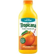 tropicana no pulp low acid pure premium orange juice, 46 fl oz (1.43 qt) 1.36 l