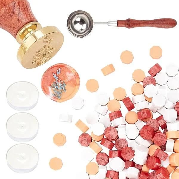 PandaWhole DIY Wax Seal Stamp Kits, Including Wooden Handle Wax Sealing Stamp Melting Spoon, Sealing Wax Particles, Candle and Brass Wax...