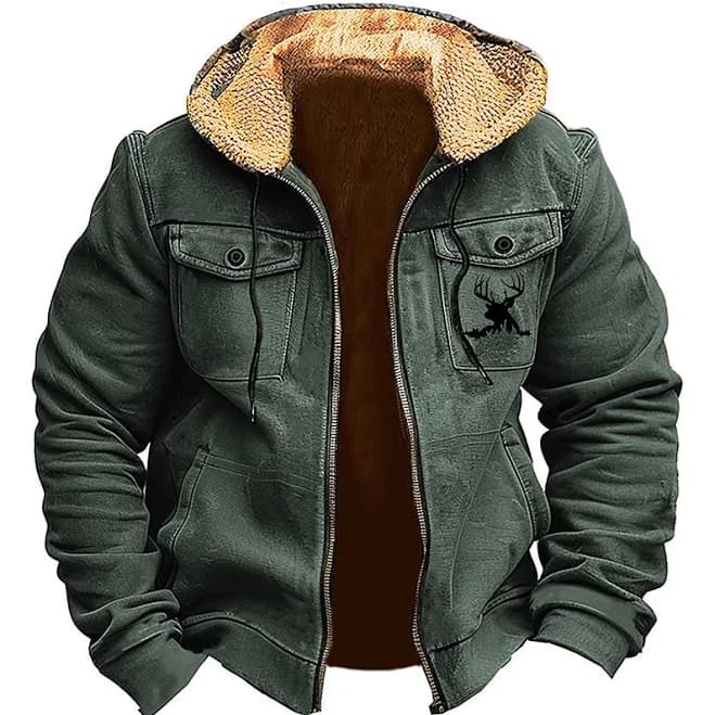Men's Deer Fleece Hoodies Fashion Cool Daily Vintage Retro Long Sleeve Hooded Holiday Hunting Brown