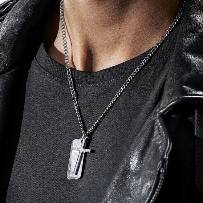 Stainless Steel Cross & Dog Tag Curb Chain Necklace for Men