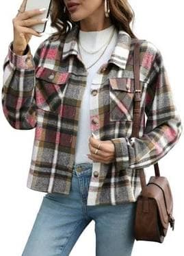 Women's Cropped Plaid Flannel Jacket