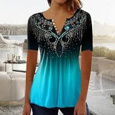 Womens Summer Tops Trendy Floral Graphic Tees Casual Henley Shirt Hide Belly Tunic Pleated Button Blouses Vintage T Shirts Tshirt for Women at Amazon Women's Clothing store