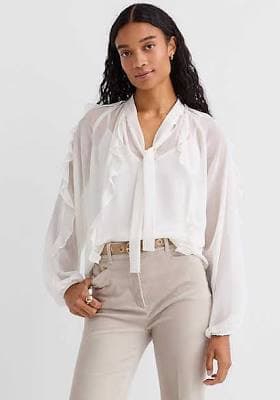 Loft Women's Ruffle Tie Neck Blouse
