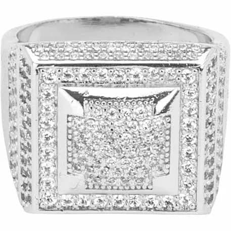 Adamans 925 Silver VVS1 Diamond Square Paved Ring