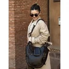Handmade Dark Brown Genuine Leather Studded Hobo Bag with Tassels - Boho Chic Shoulder Purse