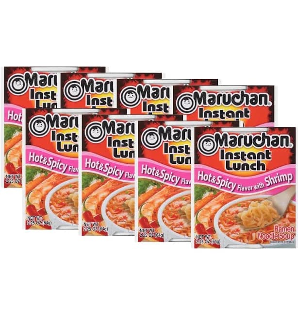 (8 pack) Maruchan Instant Lunch Ramen Noodles, Hot & Spicy Shrimp Flavor, 2.25 oz Cup