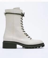 Zara Leather Lug Sole High Top Combat Lace Up Side Zip Boots Off White 7.5 NEW
