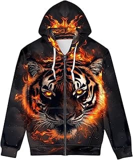 Mens Zip up Hoodie Full-Zip Sweatshirt,3D Galaxy Tiger Print Graphic Hoodies Long Sleeve Jackets