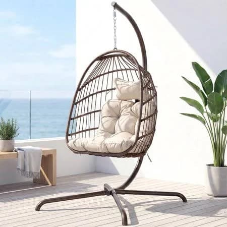 Nicesoul Foldable PE Wicker Hanging Egg Chair with Stand