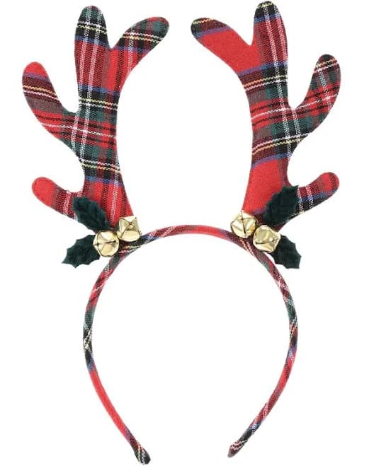 Holiday Time Red and Green Plaid Reindeer Antler Headbopper