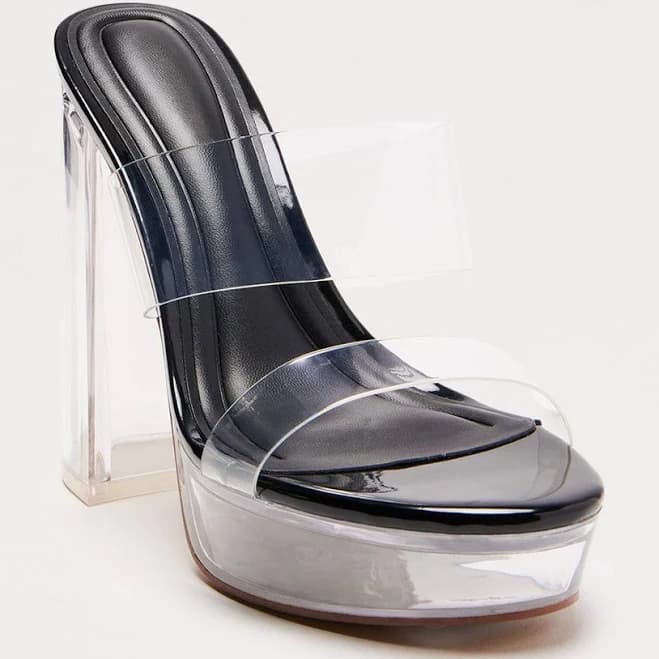 Fashion Nova Women's Glisten Clear Double Strap Heel Shoes