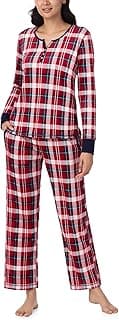 Pajamas for Women Set, Long Sleeve Henley Pajama Shirt & Pants, Warm Winter Fleece Sleepwear Lounge PJ Sets for Women