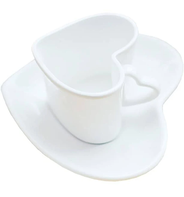 Mozacona Heart Shape Small Teacup Coffee Mug with Saucer Set