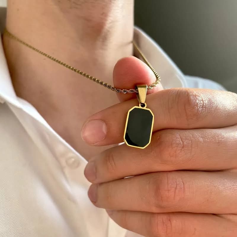 Minimalist Gold Onyx Necklace for Men