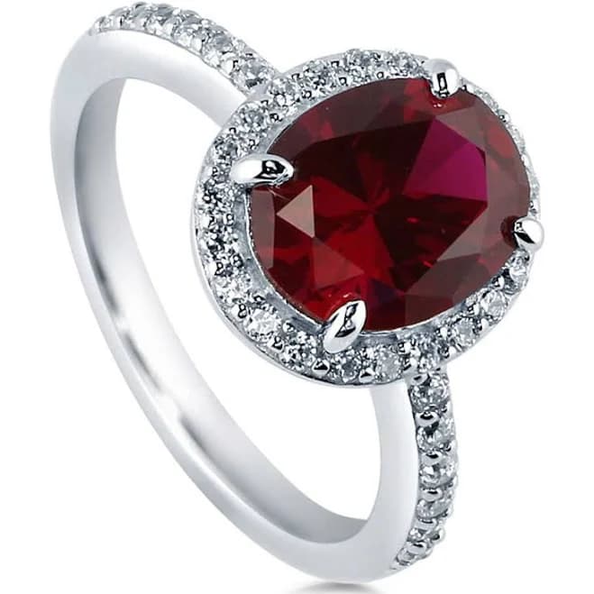 BERRICLE Women's Sterling Silver Oval Cut Cubic Zirconia Halo Engagement Ring