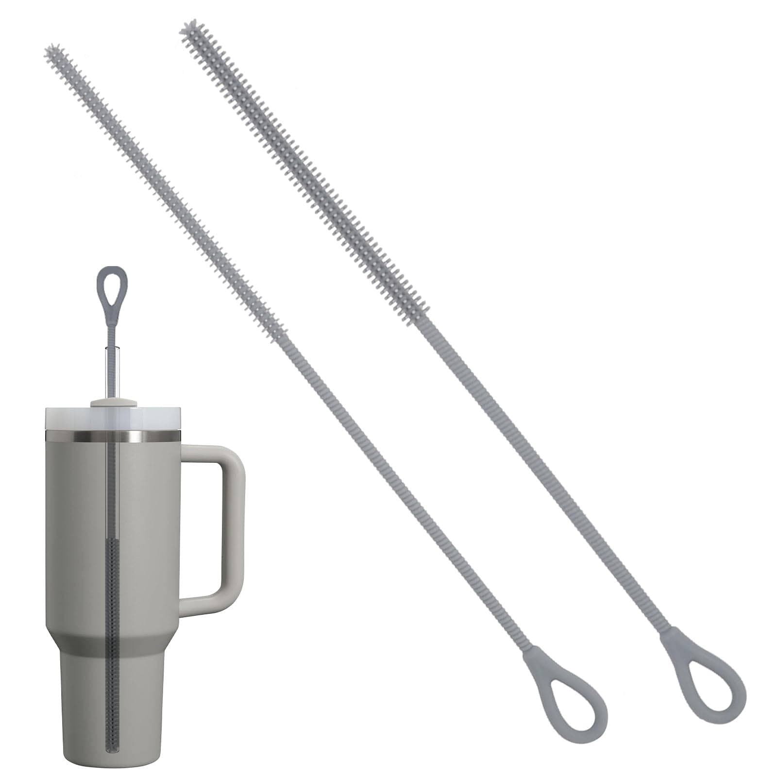 Cabipeove 2pcs Silicone Straw Cleaner Brush, 9.84in Reusable Straw Cleaner with Bendable Steel Core, Extra Long Soft Bottle Brush for Clearing Glass