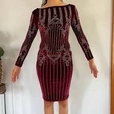 Fashion Nova | Dresses | Fashion Nova Burgundy Velvet Gold Studded Bodycon Dress | Poshmark