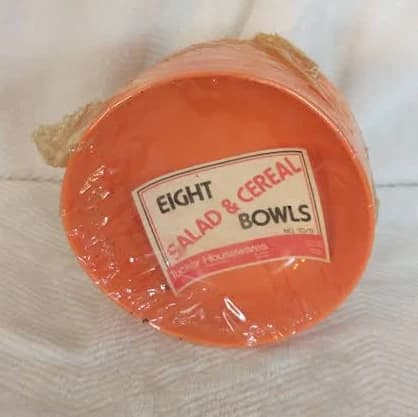 NOS Bright Orange Plastic Cereal Bowls - 1980s Kitchen - Set of 8