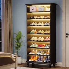 Narrow Tall Shoe Storage Cabinet with LED Lighting for Entryway