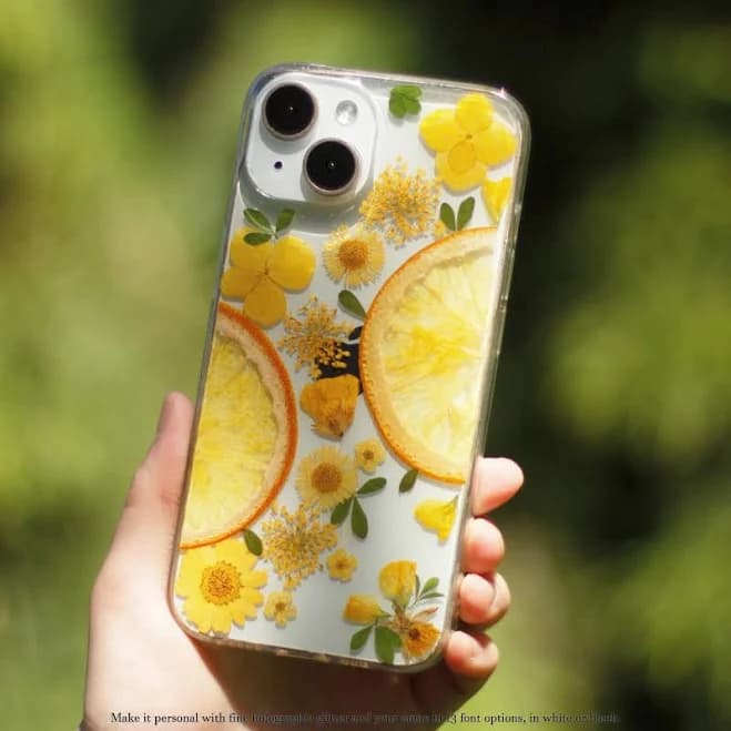 Handmade Clear TPU Case Cover For iPhone, Pixel, Samsung with Real Pressed Yellow Daisy Flowers with Real Leaf, unique Gift for Her Girly