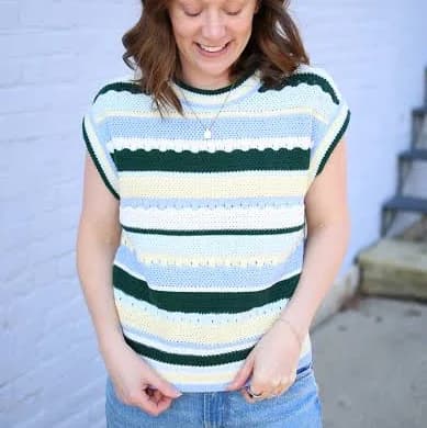 Blue Green and Yellow Stripe Knit Top