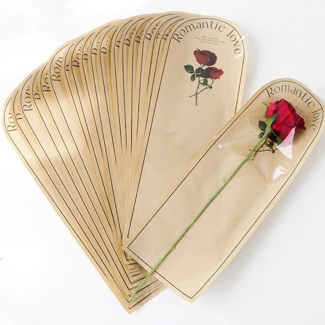 40pcs Red Rose Print Flower Sleeves Bags