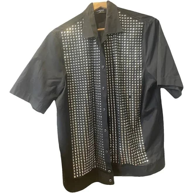 Dsquared2 Black Cotton Studded Short Sleeve Shirt Size L