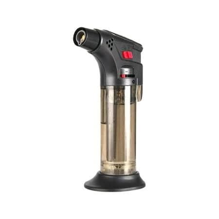 Black Butane Torch Lighter Refillable And Adjustable Flame For Cooking Bbq And Camping With Safety Lock Electronic Ignition And Portable Design For