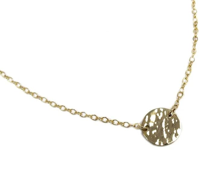 14K Solid Gold Hammered Disc Necklace