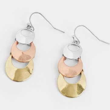 Whispers Women's Tri- Metal Circle Dangle Earrings