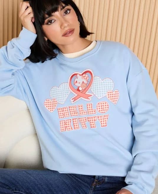 Sanrio Hello Kitty Gingham Embroidered Crewneck