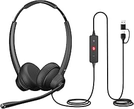 Cyber Acoustics Professional USB Headset with Noise Cancelling Microphone (AC-404) Wired Headphones with Mic, Computer Headset for Home Office, Teams & Skype, USB-C/USB-A, Carry Pouch